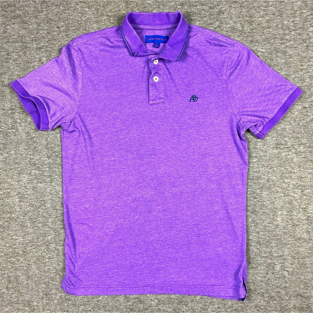Y2K Aéropostale Polo Shirt Mens M Purple Short Sleeve Solid Logo Button Vintage
